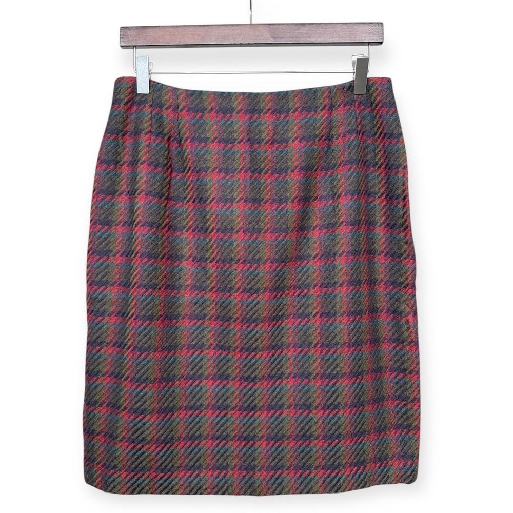 Vintage 90s Ellen Tracy Wool Cashmere Plaid‎ Lined Pencil Skirt Size 10